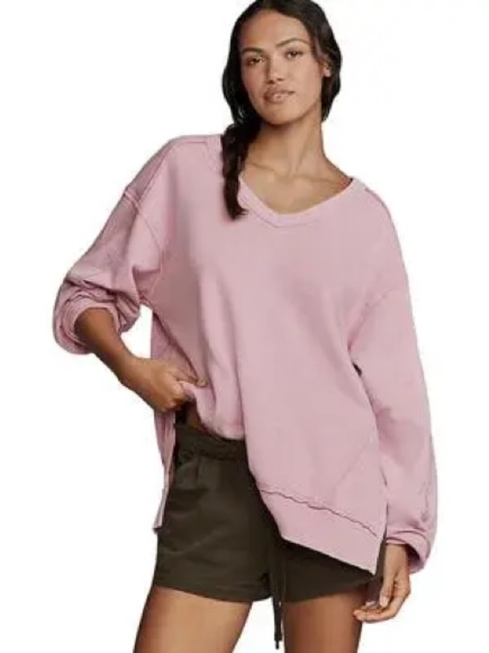 Pilcro Cozy Oversized Pink V‑Neck Sweatshirt